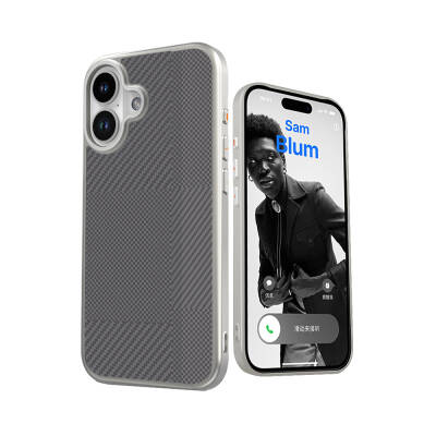 Apple iPhone 16 Case Magsafe Charging Featured Carbon Fiber Patterned Mutural Montage Cover Silver