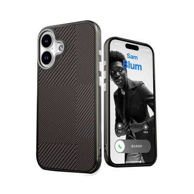 Apple iPhone 16 Case Magsafe Charging Featured Carbon Fiber Patterned Mutural Montage Cover Black