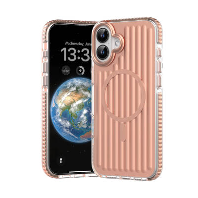 Apple iPhone 16 Case Magsafe Charging Featured Hollow Design Mutural Bumpy Clear Cover Rose Gold