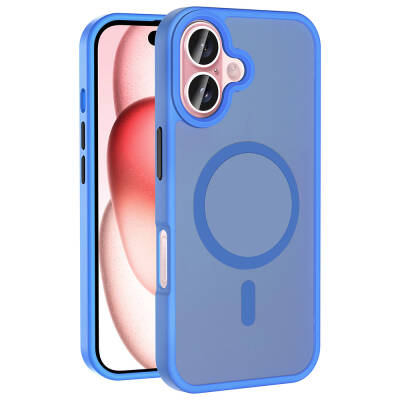 Apple iPhone 16 Case Magsafe Charging Featured Matte Back Surface Zore Sio Cover Blue