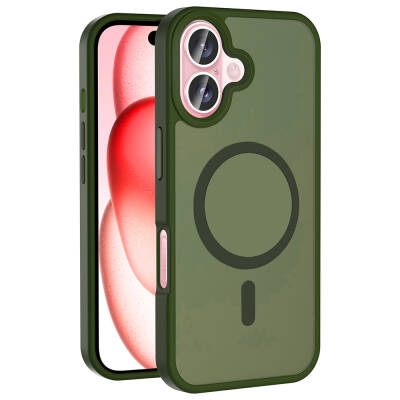 Apple iPhone 16 Case Magsafe Charging Featured Matte Back Surface Zore Sio Cover Dark Green