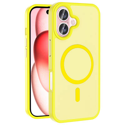 Apple iPhone 16 Case Magsafe Charging Featured Matte Back Surface Zore Sio Cover Yellow