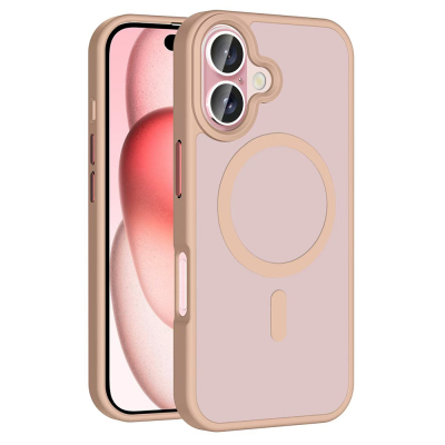 Apple iPhone 16 Case Magsafe Charging Featured Matte Back Surface Zore Sio Cover Rose Gold