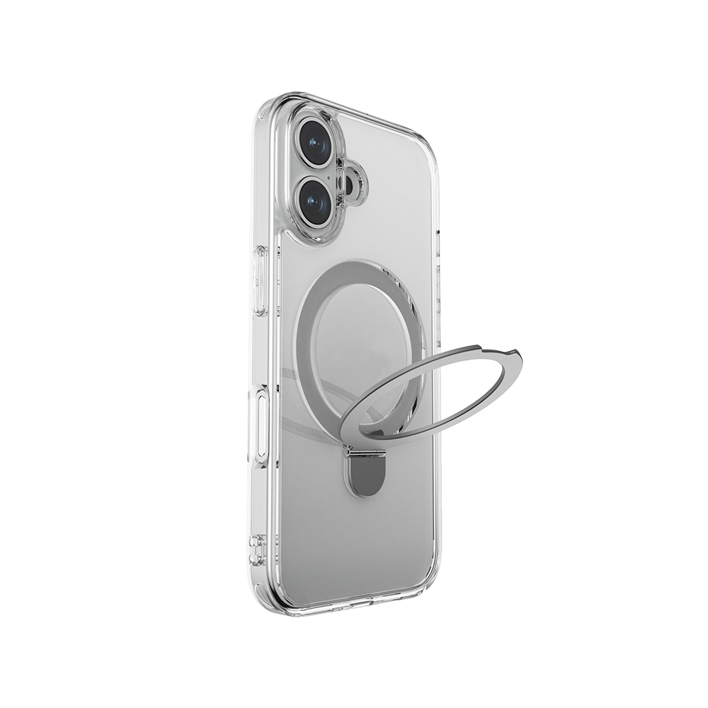 Apple iPhone 16 Case Magsafe Charging Featured Raptic Air Stand Series Frosted Transparent Design Stand Cover - 1