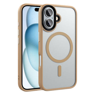 Apple iPhone 16 Case Matte Back Surface Wireless Charging Feature Zore Flet Magsafe Cover Desert Titanyum