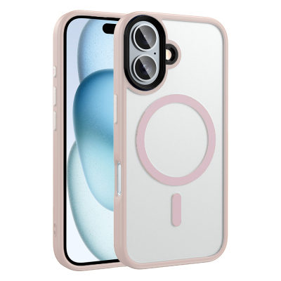 Apple iPhone 16 Case Matte Back Surface Wireless Charging Feature Zore Flet Magsafe Cover Rose Gold