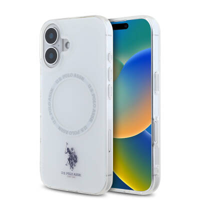 Apple iPhone 16 Case U.S. Polo Assn. Original Licensed Magsafe Charging Featured Ring Cover with IML Double Horse Logo White