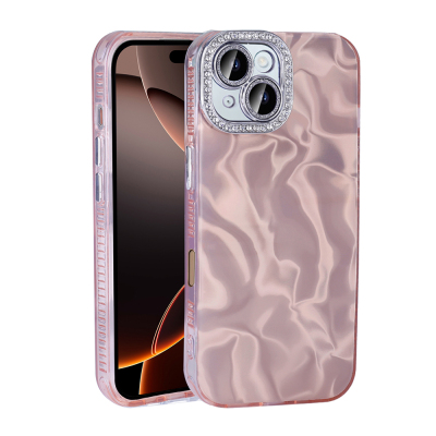 Apple iPhone 16 Case with Airbag, Zore Esila Cover with Shiny Stone Detail Design Pink