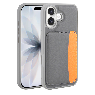 Apple iPhone 16 Case with Card Holder Zore X-Card Silicone Cover Dark Grey