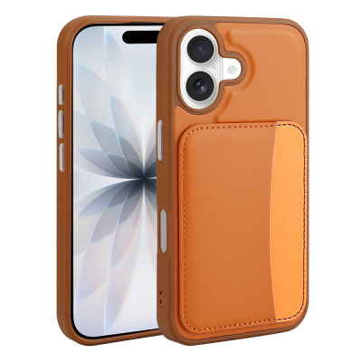 Apple iPhone 16 Case with Card Holder Zore X-Card Silicone Cover Orange