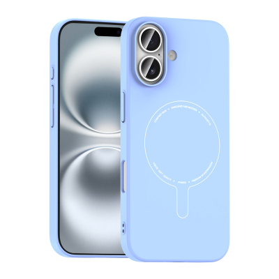 Apple iPhone 16 Case with M-Safe Charging and Camera Protection - Zore Elio Hard PC Cover Açık Mavi