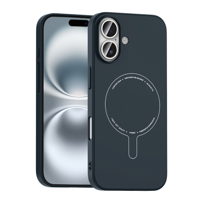 Apple iPhone 16 Case with M-Safe Charging and Camera Protection - Zore Elio Hard PC Cover Navy blue