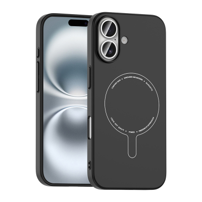 Apple iPhone 16 Case with M-Safe Charging and Camera Protection - Zore Elio Hard PC Cover Black