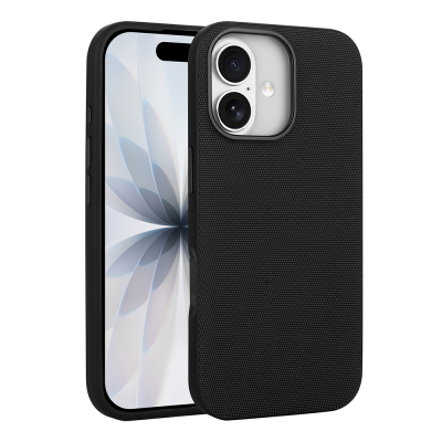 Apple iPhone 16 Case with M-Safe Charging Feature, Fabric Design, Zore Miami Hard PC Cover Black