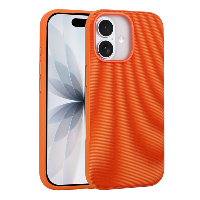 Apple iPhone 16 Case with M-Safe Charging Feature, Fabric Design, Zore Miami Hard PC Cover Orange