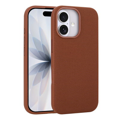 Apple iPhone 16 Case with M-Safe Charging Feature, Fabric Design, Zore Miami Hard PC Cover Brown