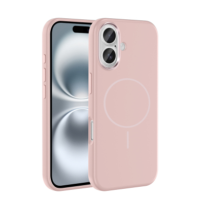 Apple iPhone 16 Case with M-Safe Charging Feature, Metal Camera Frame, Zore Edi Silicone Cover Rose Gold