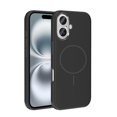 Apple iPhone 16 Case with M-Safe Charging Feature, Metal Camera Frame, Zore Edi Silicone Cover Black