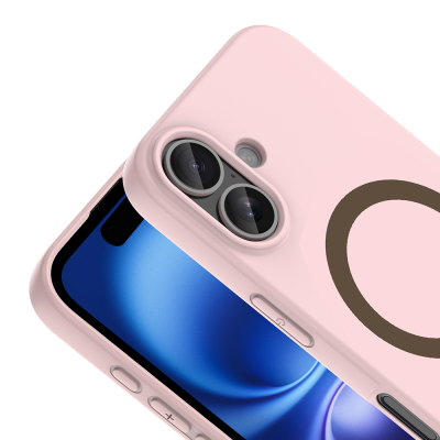 Apple iPhone 16 Case with M-Safe Charging Feature Zore Aris Silicone Cover Açık Pembe