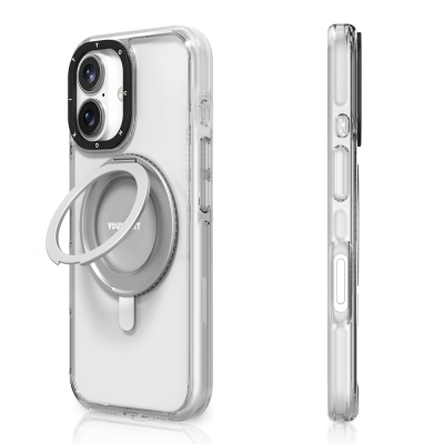 Apple iPhone 16 Case Youngkit Pivot Series Cover with Magsafe Charging Feature and Finger Ring Stand Şeffaf