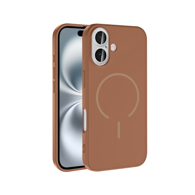 Apple iPhone 16 Case Zore Meta Cover with M-safe Charging Feature Brown