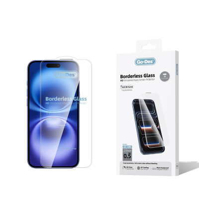Apple iPhone 16 Go Des Borderless Tempered Glass Screen Protector Şeffaf