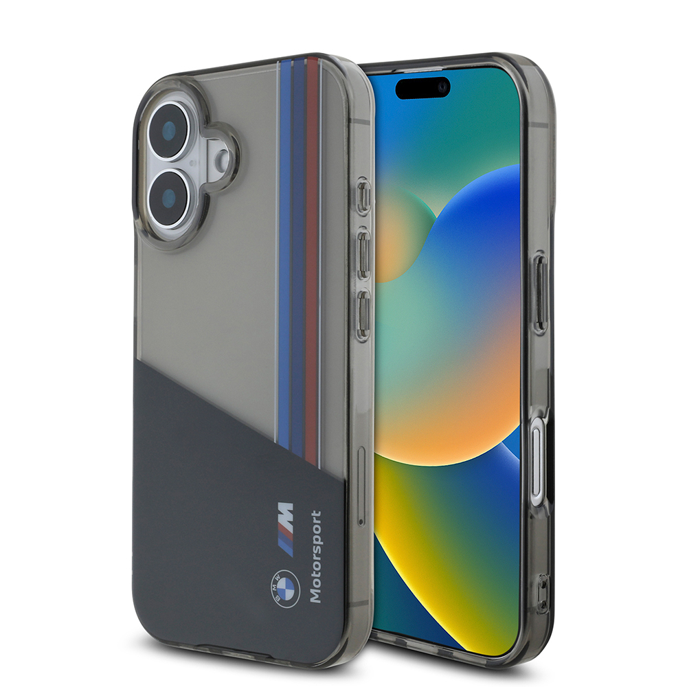 Apple iPhone 16 Kılıf BMW Orjinal Lisanslı Yarı Transparan M Dizayn Çizgili Kapak - 1