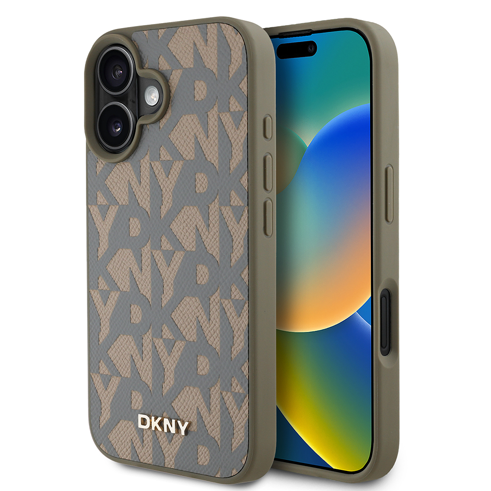 Apple iPhone 16 Kılıf DKNY Orjinal Lisanslı M-safe Şarj Özellikli 3D Yazılı Grid Pattern Kapak - 1