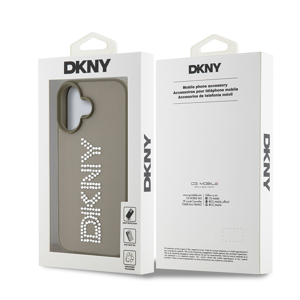 Apple iPhone 16 Kılıf DKNY Orjinal Lisanslı Taşlı DKNY Yazılı Metalik Rhinestones PU Deri Kapak - 10