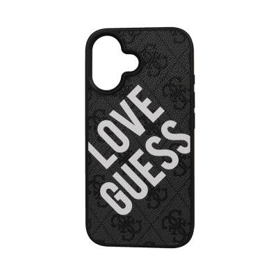 Apple iPhone 16 Kılıf Guess Orjinal Lisanslı Big Love Guess Kapak Siyah