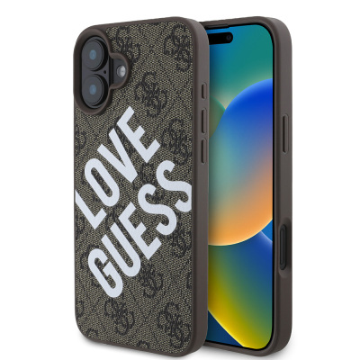 Apple iPhone 16 Kılıf Guess Orjinal Lisanslı Big Love Guess Kapak Kahverengi