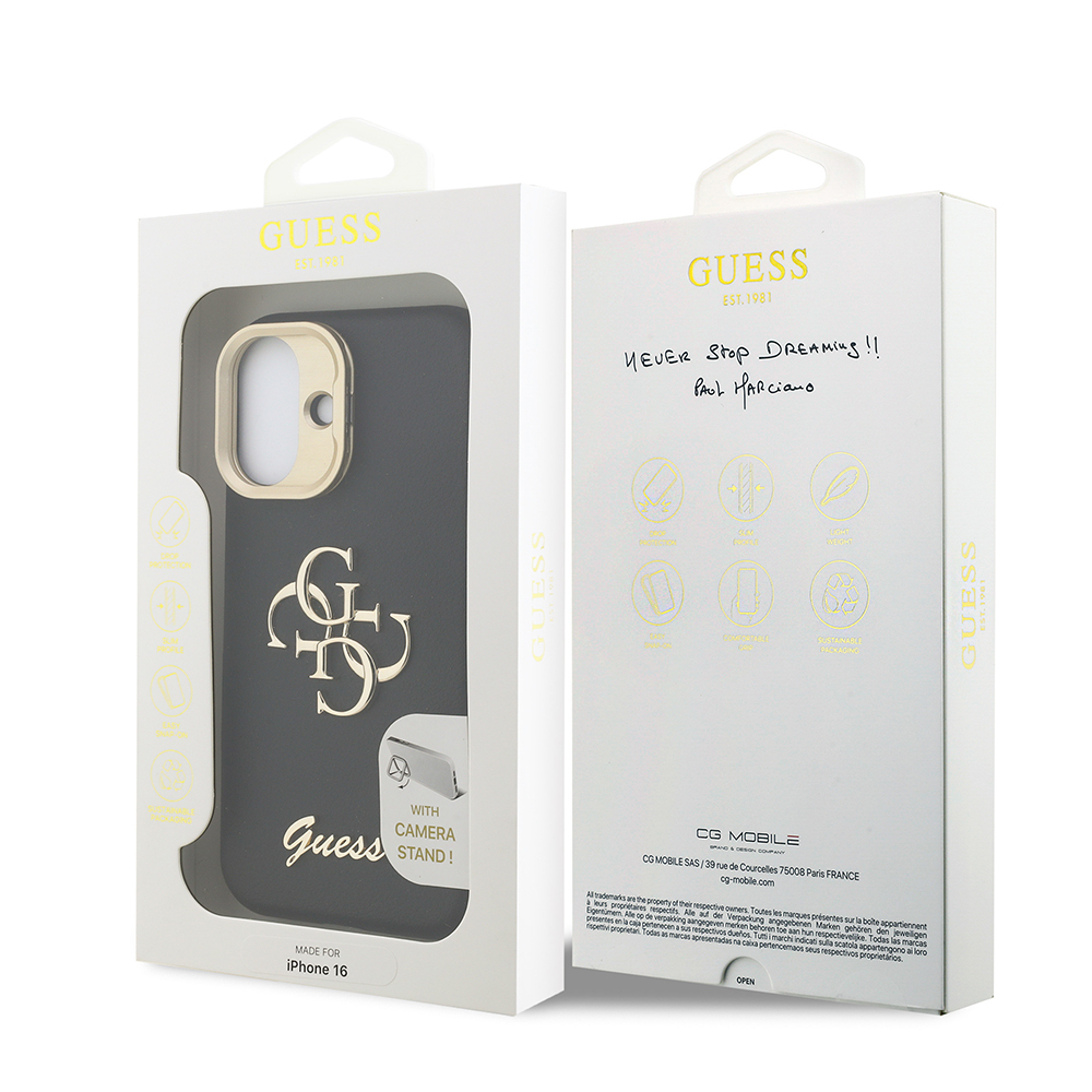 Apple iPhone 16 Kılıf Guess Orjinal Lisanslı Grained Yazı Logolu Kamera Standlı Kapak - 26