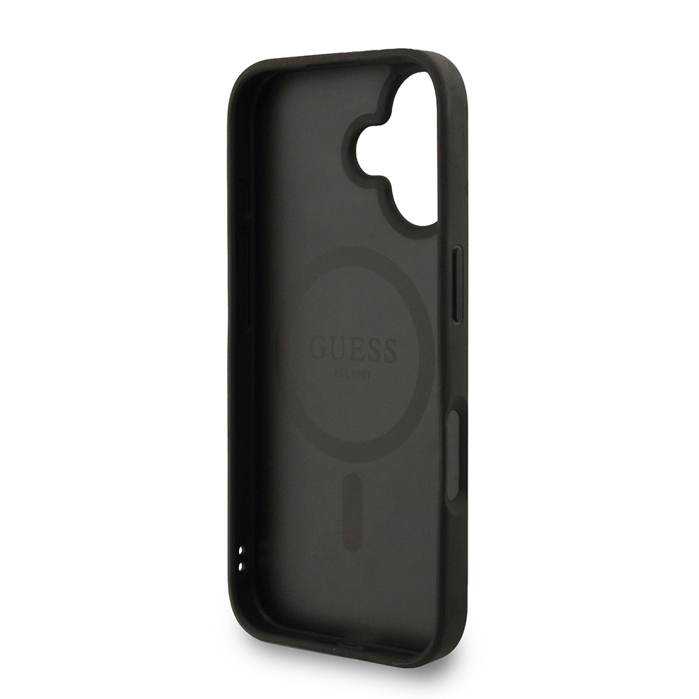 Apple iPhone 16 Kılıf Guess Orjinal Lisanslı M-safe Şarj Özellikli PU Deri Bilek Askı İpli Yazı Logolu Kapak - 8