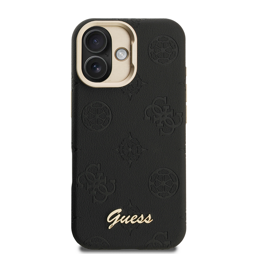 Apple iPhone 16 Kılıf Guess Orjinal Lisanslı M-safe Şarj Özellikli Sıcak Baskılı Yazı Logolu Kamera Standlı PU Deri Peony Kapak - 13