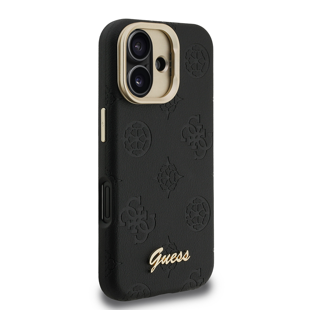 Apple iPhone 16 Kılıf Guess Orjinal Lisanslı M-safe Şarj Özellikli Sıcak Baskılı Yazı Logolu Kamera Standlı PU Deri Peony Kapak - 14