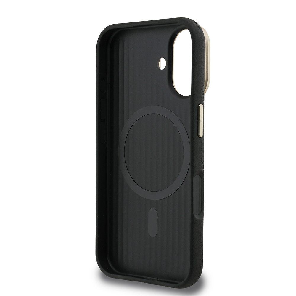 Apple iPhone 16 Kılıf Guess Orjinal Lisanslı M-safe Şarj Özellikli Sıcak Baskılı Yazı Logolu Kamera Standlı PU Deri Peony Kapak - 17