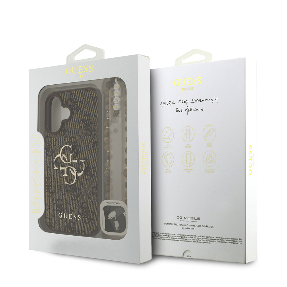 Apple iPhone 16 Kılıf Guess Orjinal Lisanslı PU Deri Bilek Askı İpli Metal Büyük 4G ve Yazı Logolu Kapak - 25