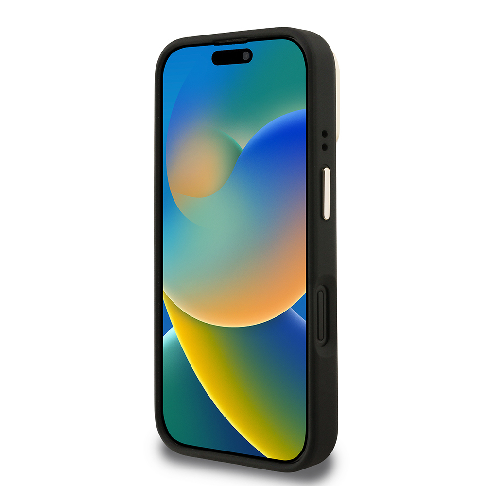 Apple iPhone 16 Kılıf Guess Orjinal Lisanslı PU Deri Taşlı Üçgen Logo 4G Desenli Kamera Standlı Kapak - 15