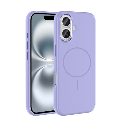 Apple iPhone 16 Kılıf M-Safe Şarj Özellikli Metal Kamera Çerçeveli Zore Edi Silikon Kapak Lila