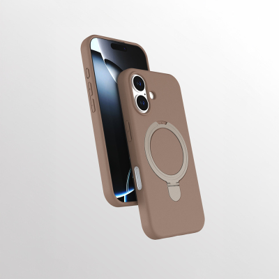 Apple iPhone 16 Kılıf M-safe Şarj Özellikli Standlı Zore Samara Kapak Desert Gold