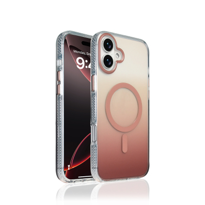 Apple iPhone 16 Kılıf M-safe Şarj Özellikli Transparan Renk Geçişli Zore Toros Kapak Rose Gold