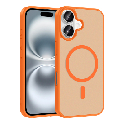 Apple iPhone 16 Kılıf M-safe Şarj Özellikli Zore Babet Kapak Turuncu