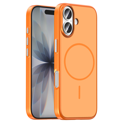 Apple iPhone 16 Kılıf M-Safe Şarj Özellikli Zore Lora PC Kapak Turuncu
