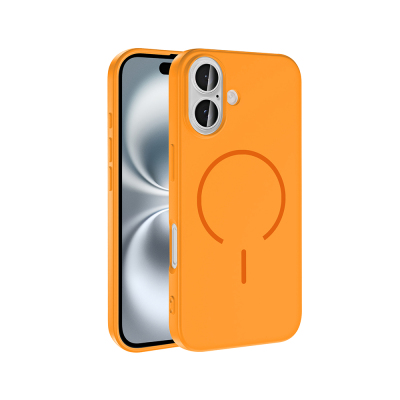 Apple iPhone 16 Kılıf M-safe Şarj Özellikli Zore Meta Kapak Turuncu