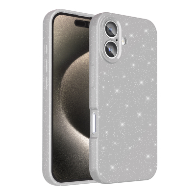 Apple iPhone 16 Plus Case Camera Protection Glitter Luxury Zore Koton Cover Silver