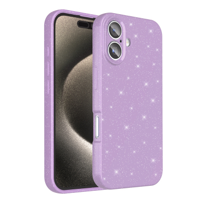 Apple iPhone 16 Plus Case Camera Protection Glitter Luxury Zore Koton Cover Lila