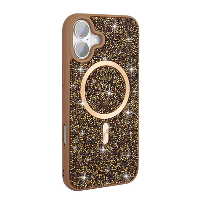 Apple iPhone 16 Plus Case Diamond Design Magsafe Charging Feature Zore Mosaic Silicone Cover Desert Titanyum