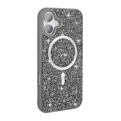 Apple iPhone 16 Plus Case Diamond Design Magsafe Charging Feature Zore Mosaic Silicone Cover Titanyum-Gri