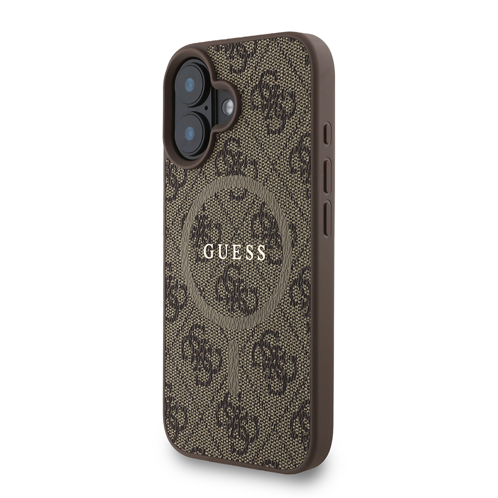 Apple iPhone 16 Plus Case Guess Original Licensed M-safe Charging Feature PU Leather Wrist Strap Rope Cover Text Logo - 4