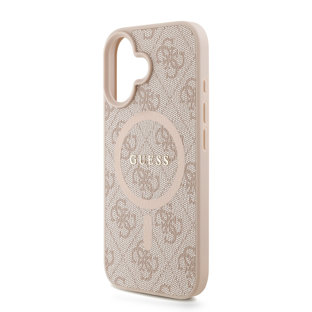 Apple iPhone 16 Plus Case Guess Original Licensed M-safe Charging Feature PU Leather Wrist Strap Rope Cover Text Logo - 15